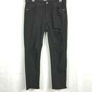 The Rockn Rev Jeans Womens Sz 8 Black Distressed Mom Raw‎ Hem Straight Stretch